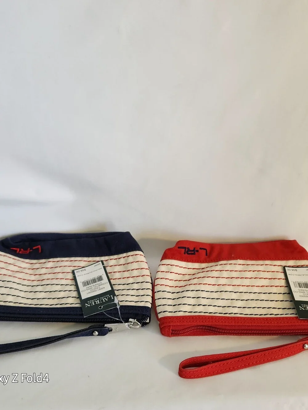 Lauren Ralph Lauren Navy and Red Striped Wristlets (Set of 2)